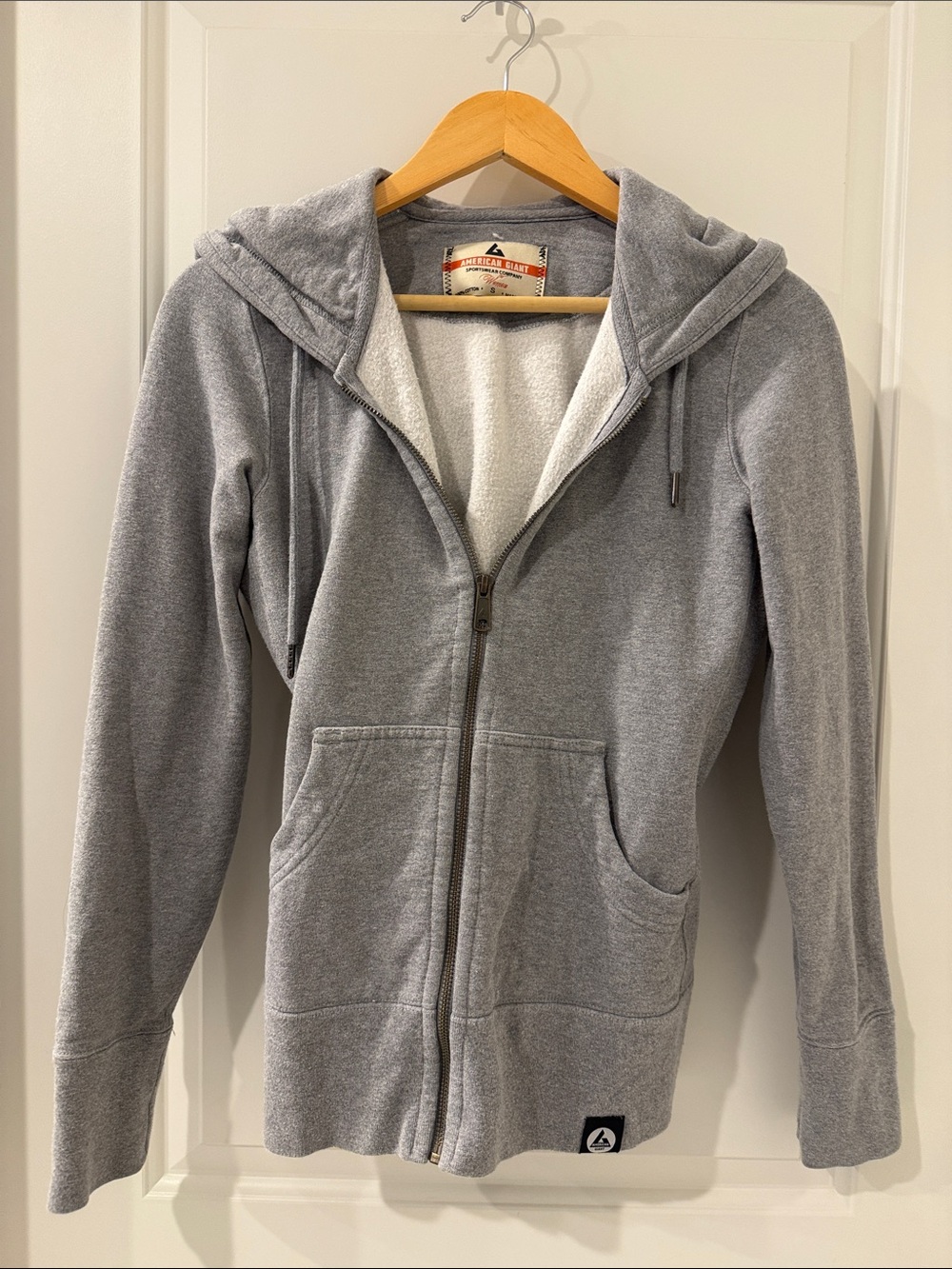 American Giant Light Gray Zip-Up Sherpa-Lined Hoodie